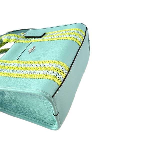 Coach CBG91 Straw Webbing Smith Tote 24 Crossbody Handbag Light Turquoise Multi - Picture 6 of 6
